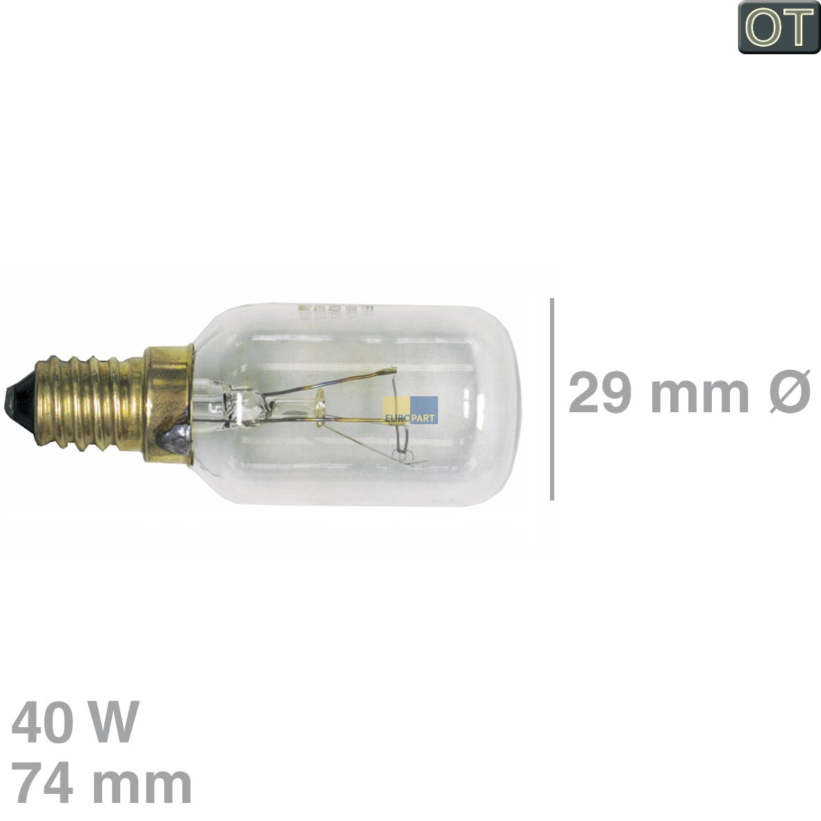 bis 300°C Röhrenlampe 29 mm Ø Backofen-/Dunstabzugshaubenlampe mit Gewinde E14 