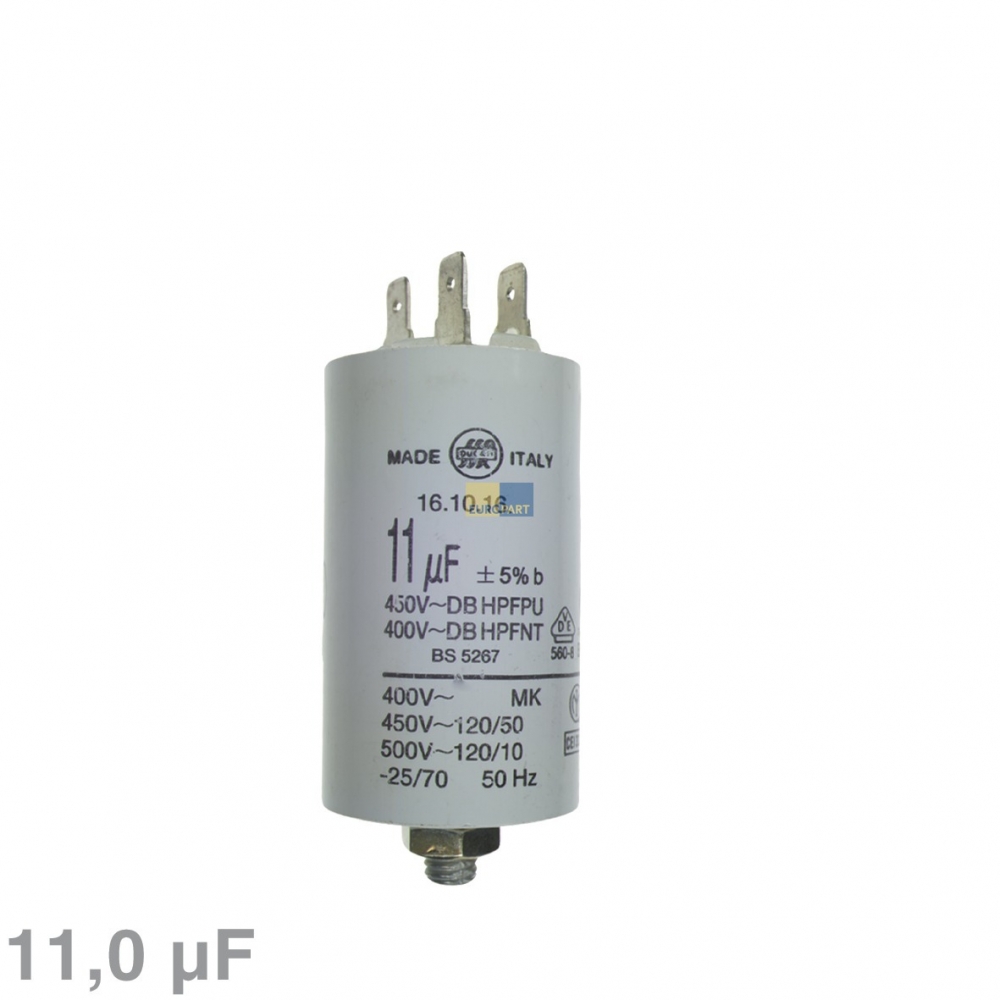 Kondensator 12,00F 450V mit Steckfahnen Universal fr Hausgerte