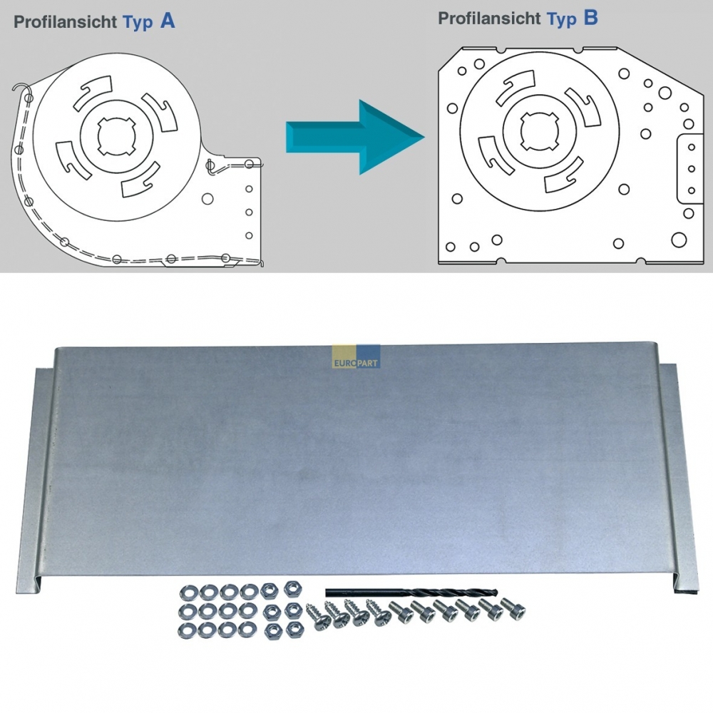 Querstromlfter-Umbaublech 240mm TypA auf TypB